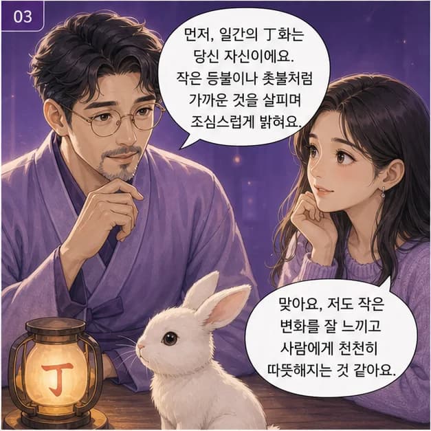 병인일주 3컷: 먼저 일간 丙. 사주에서 ‘나’를 읽는 기준이에요.