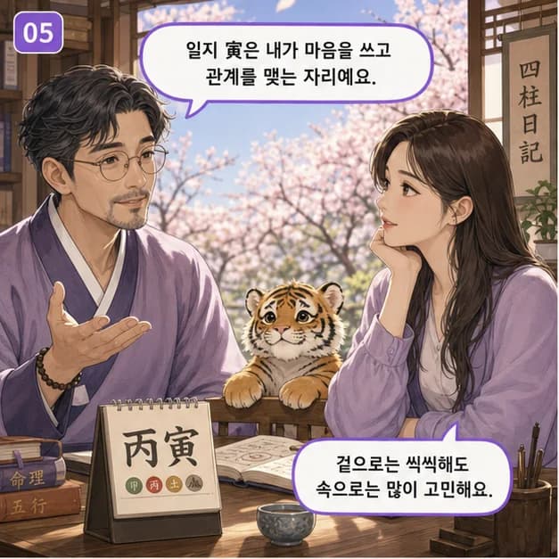 병인일주 5컷: 아래 寅은 내가 일상을 보내고 마음이 반응하는 자리예요.