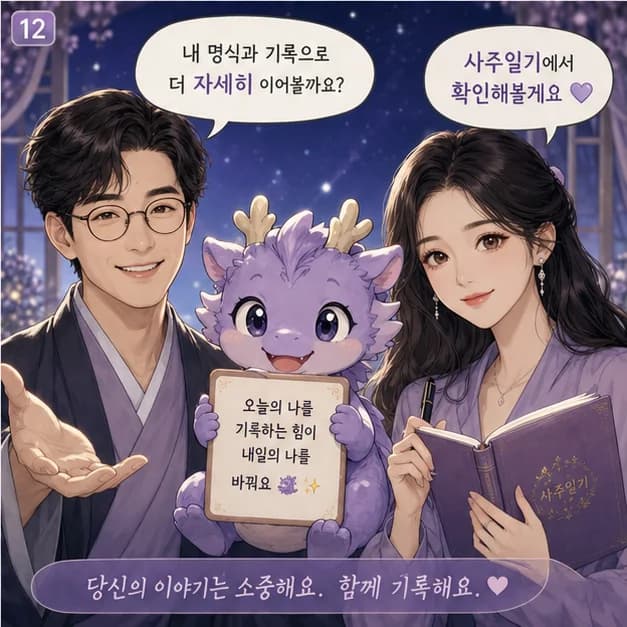병진일주 12컷: 내 8자를 보고 좋았던 날과 힘들었던 날을 기록해보세요. 흐름이 더 선명해져요.