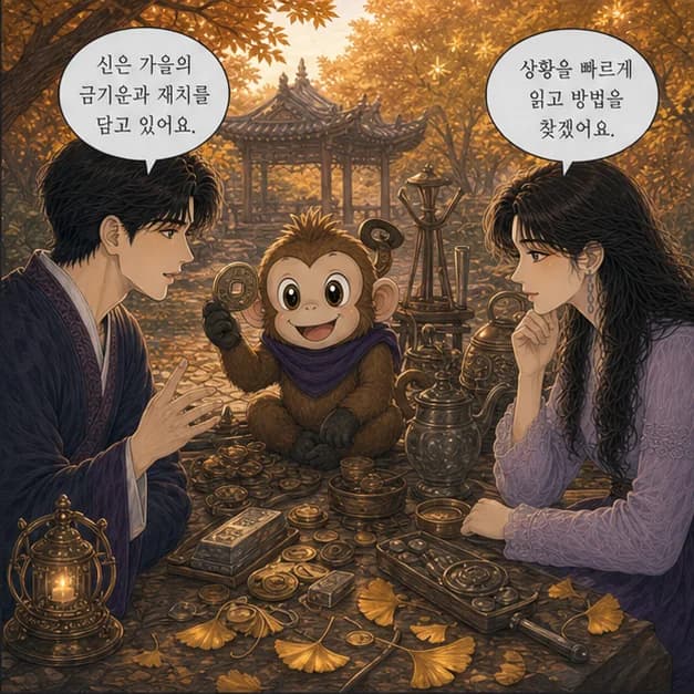 병신일주 6컷: 申은 8월(가을의 시작)·15~17시, 큰 금속을 닮았어요.
