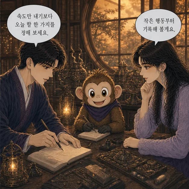 병신일주 10컷: 다만 속도를 올리다 내 에너지를 한꺼번에 쓰는 패턴이 강해지는 때엔 지칠 수 있어요. 빠른 판단 뒤 놓친 감정이 없는지 한번 확인하기부터 해보세요.