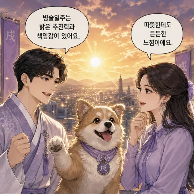 병술일주 1컷: 병술일주는 분위기를 밝히고 핵심을 드러내는 힘과 원칙과 내 사람을 끝까지 지키는 힘이 눈에 띄어요.
