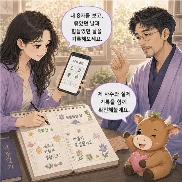 을축일주 12컷: 내 8자를 보고 좋았던 날과 힘들었던 날을 기록해보세요. 흐름이 더 선명해져요.