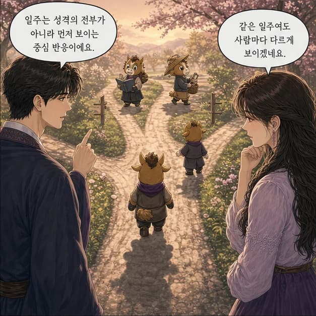을미일주 2컷: 일주는 성격 전부가 아니라, 일이 생길 때 먼저 보이는 중심 반응이에요.