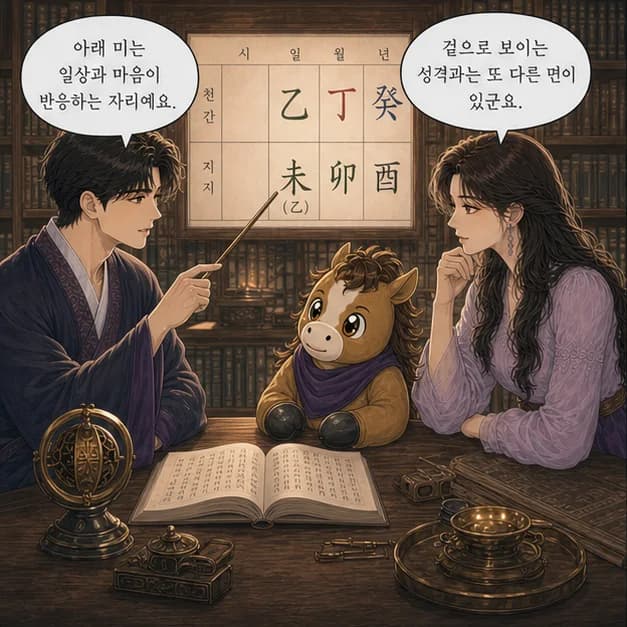 을미일주 5컷: 아래 未는 내가 일상을 보내고 마음이 반응하는 자리예요.