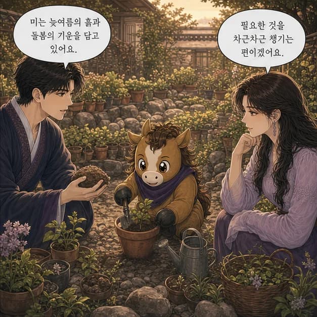 을미일주 6컷: 未는 7월(늦여름)·13~15시, 기름진 땅을 닮았어요.