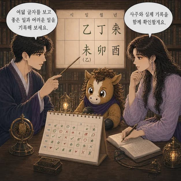 을미일주 12컷: 내 8자를 보고 좋았던 날과 힘들었던 날을 기록해보세요. 흐름이 더 선명해져요.