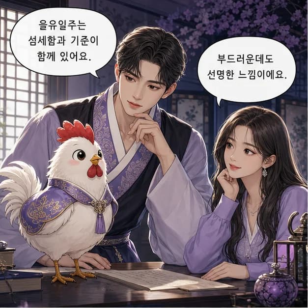 을유일주 1컷: 을유일주는 상황에 맞춰 유연하게 길을 찾는 힘과 기준에 맞게 정돈하고 완성하는 힘이 눈에 띄어요.