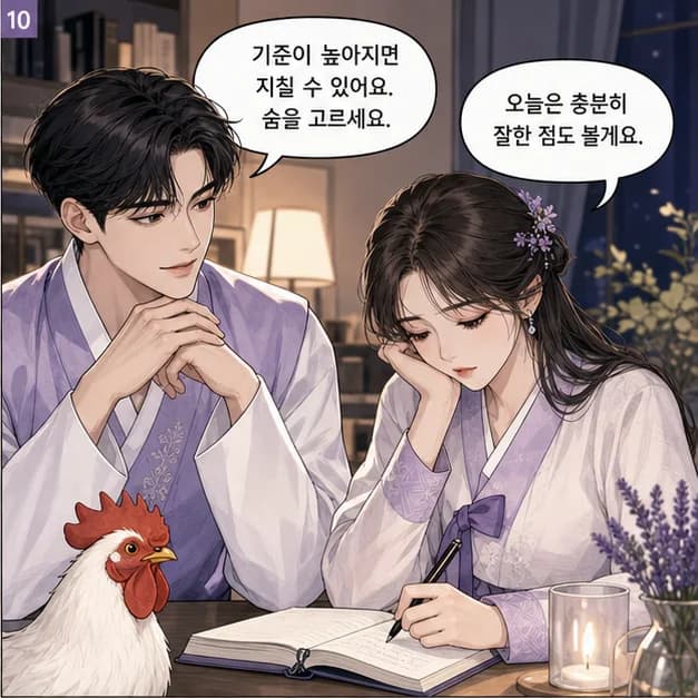 을유일주 10컷: 다만 주변을 맞추느라 내 방향을 뒤로 미루는 패턴이 강해지는 때엔 지칠 수 있어요. 완벽 대신 지금 충분한 기준을 먼저 정하기부터 해보세요.