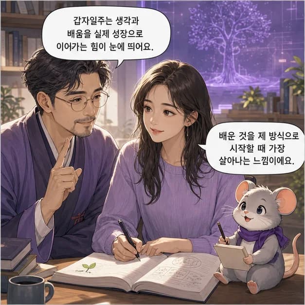 갑자일주 1컷: 갑자일주는 생각과 배움을 실제 성장으로 이어가는 힘이 눈에 띄어요.