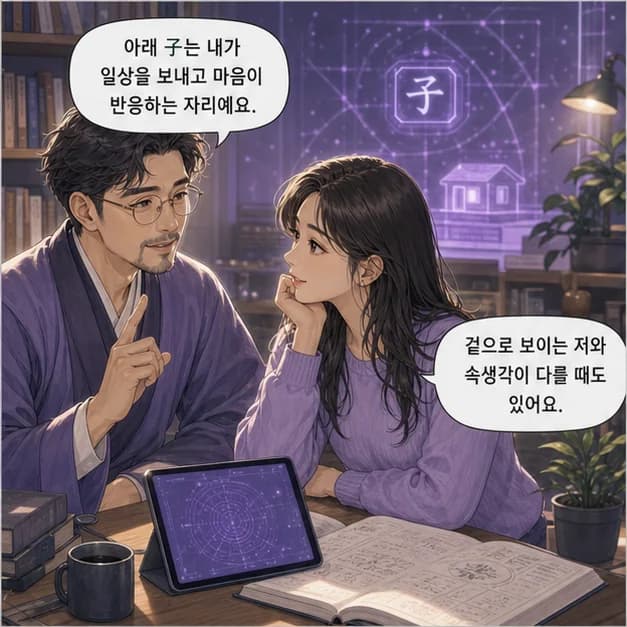 갑자일주 5컷: 아래 子는 내가 일상을 보내고 마음이 반응하는 자리예요.