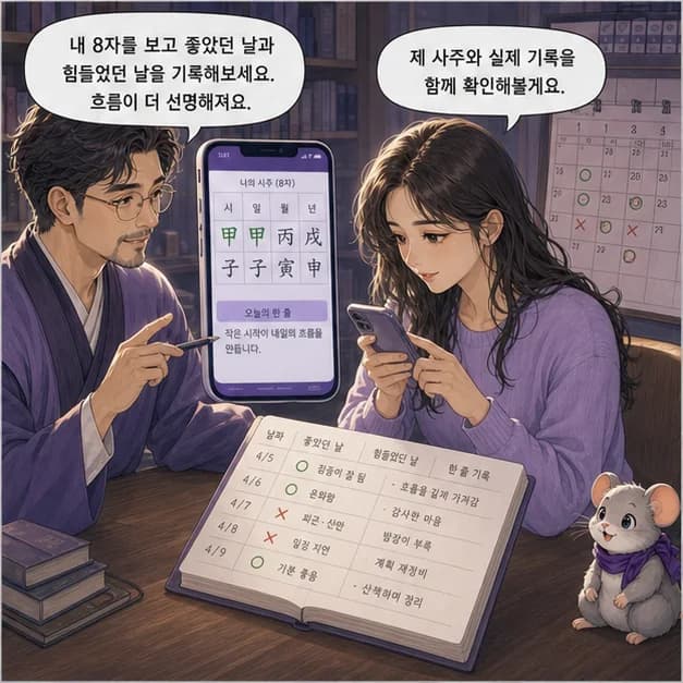 갑자일주 12컷: 내 8자를 보고 좋았던 날과 힘들었던 날을 기록해보세요. 흐름이 더 선명해져요.