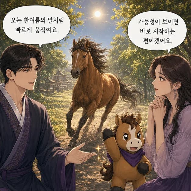 갑오일주 6컷: 午는 6월(한여름)·11~13시, 강한 햇빛을 닮았어요.
