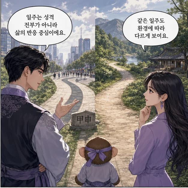 갑신일주 2컷: 일주는 성격 전부가 아니라, 일이 생길 때 먼저 보이는 중심 반응이에요.
