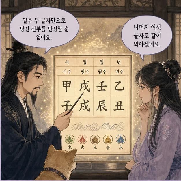갑술일주 2컷: 일주는 성격 전부가 아니라, 일이 생길 때 먼저 보이는 중심 반응이에요.