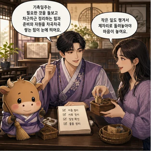 기축일주 1컷: 기축일주는 필요한 것을 돌보고 차근차근 정리하는 힘과 준비와 자원을 차곡차곡 쌓는 힘이 눈에 띄어요.