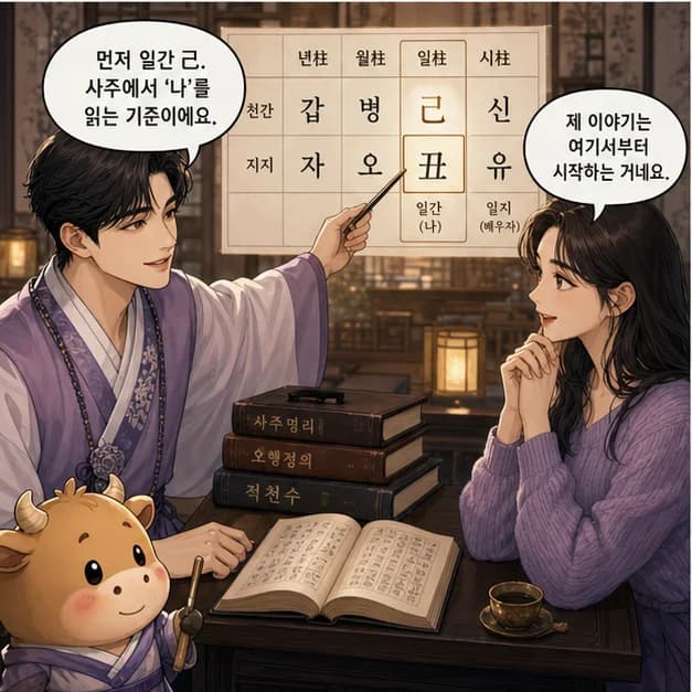 기축일주 3컷: 먼저 일간 己. 사주에서 ‘나’를 읽는 기준이에요.