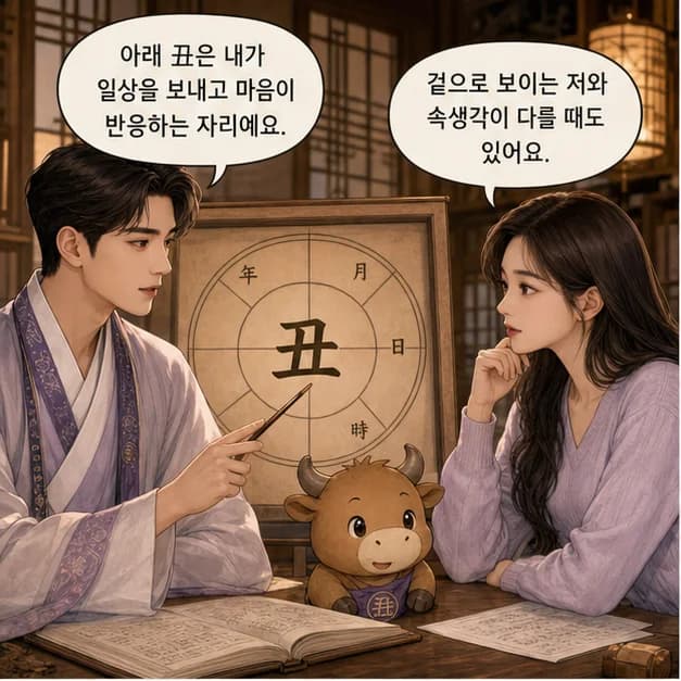 기축일주 5컷: 아래 丑은 내가 일상을 보내고 마음이 반응하는 자리예요.