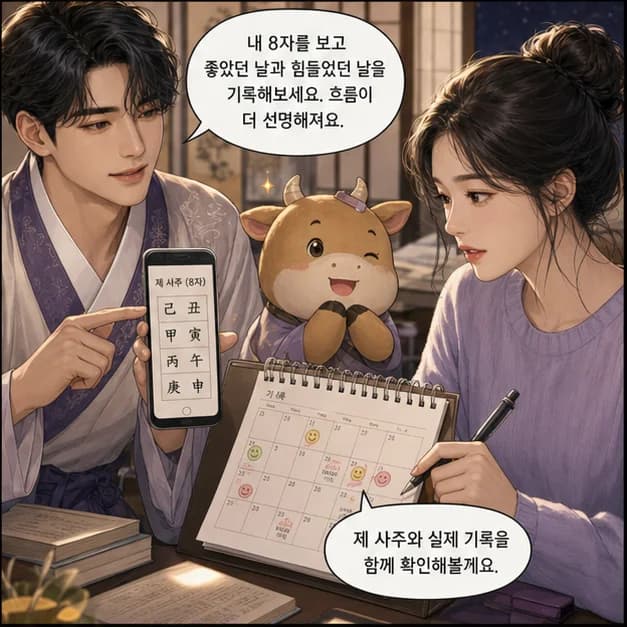 기축일주 12컷: 내 8자를 보고 좋았던 날과 힘들었던 날을 기록해보세요. 흐름이 더 선명해져요.