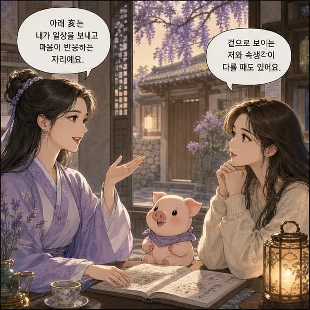 기해일주 5컷: 아래 亥는 내가 일상을 보내고 마음이 반응하는 자리예요.
