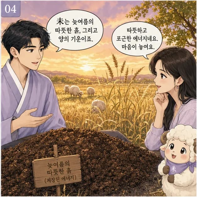 기미일주 4컷: 己는 논밭/농경지처럼 필요한 것을 돌보고 차근차근 정리하는 힘을 보여줘요.