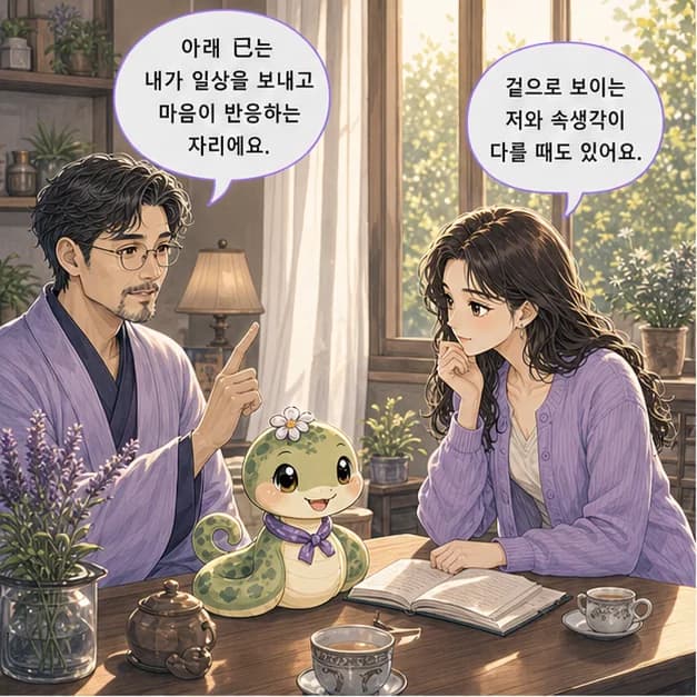 기사일주 5컷: 아래 巳는 내가 일상을 보내고 마음이 반응하는 자리예요.