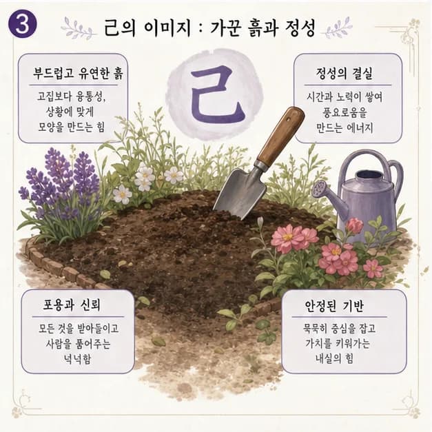 기유일주 3컷: 먼저 일간 己. 사주에서 ‘나’를 읽는 기준이에요.