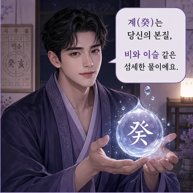 계해일주 2컷: 일주는 성격 전부가 아니라, 일이 생길 때 먼저 보이는 중심 반응이에요.