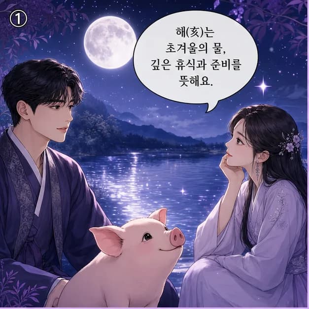 계해일주 5컷: 아래 亥는 내가 일상을 보내고 마음이 반응하는 자리예요.