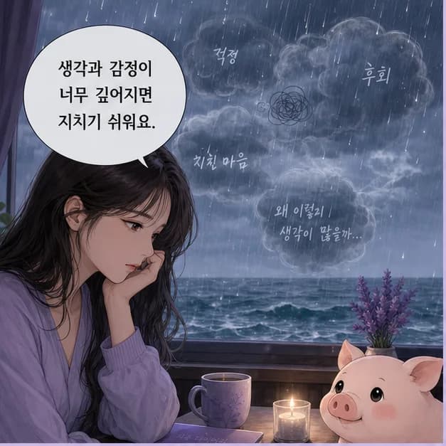 계해일주 9컷: 관계에서는 말하지 않은 감정까지 섬세하게 살피고, 일에서는 작은 단서를 모아 깊은 답을 찾는 힘이 장점이에요.