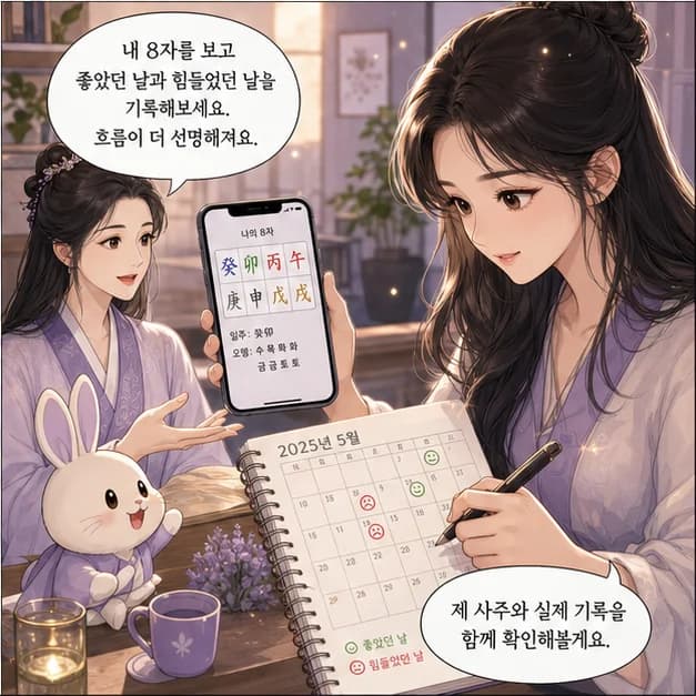 계묘일주 12컷: 내 8자를 보고 좋았던 날과 힘들었던 날을 기록해보세요. 흐름이 더 선명해져요.