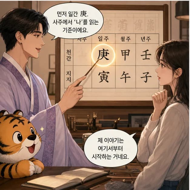 경인일주 3컷: 먼저 일간 庚. 사주에서 ‘나’를 읽는 기준이에요.