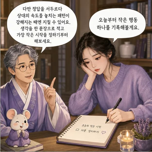 경자일주 10컷: 다만 정답을 서두르다 상대의 속도를 놓치는 패턴이 강해지는 때엔 지칠 수 있어요. 생각을 한 문장으로 적고 가장 작은 시작을 정하기부터 해보세요.