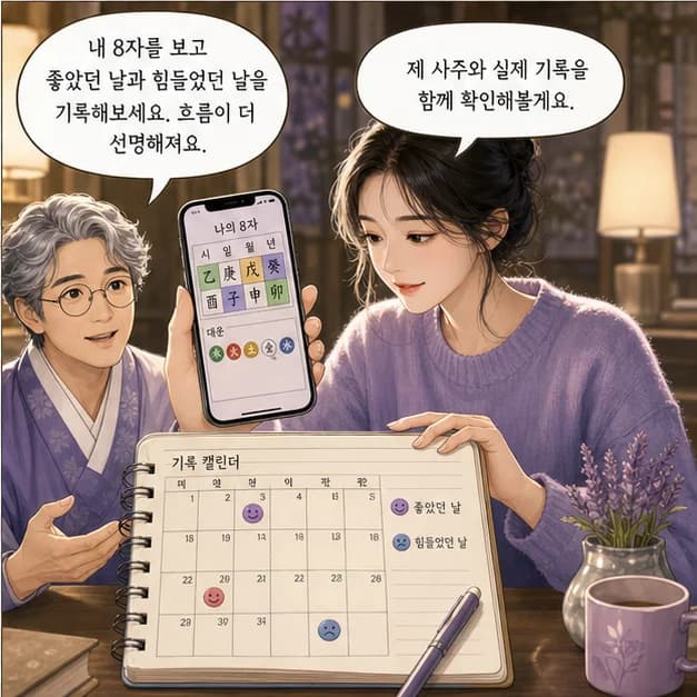 경자일주 12컷: 내 8자를 보고 좋았던 날과 힘들었던 날을 기록해보세요. 흐름이 더 선명해져요.