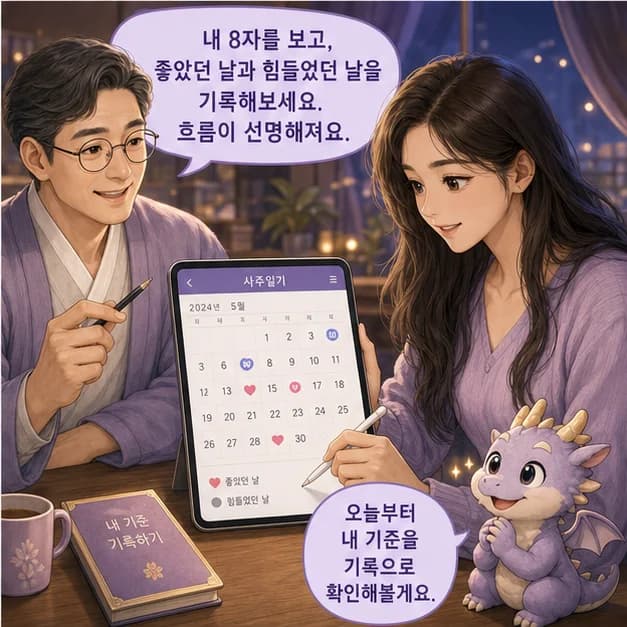 경진일주 12컷: 내 8자를 보고 좋았던 날과 힘들었던 날을 기록해보세요. 흐름이 더 선명해져요.