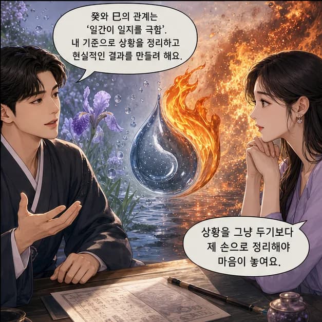 계사일주 8컷: 癸와 巳의 관계는 ‘일간이 일지를 극함’. 내 기준으로 상황을 정리하고 현실적인 결과를 만들려 해요.