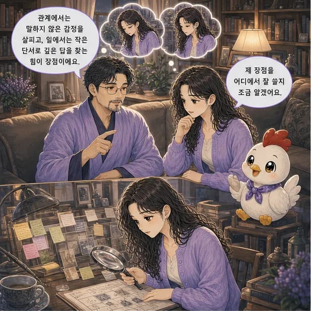 계유일주 9컷: 관계에서는 말하지 않은 감정까지 섬세하게 살피고, 일에서는 작은 단서를 모아 깊은 답을 찾는 힘이 장점이에요.