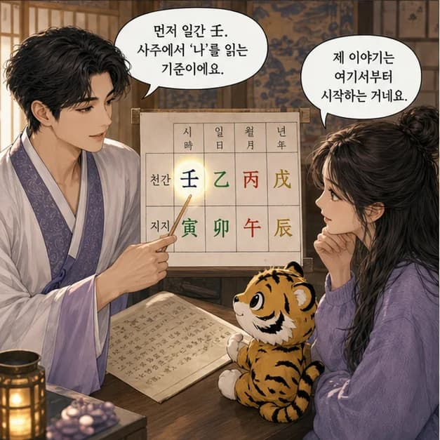 임인일주 3컷: 먼저 일간 壬. 사주에서 ‘나’를 읽는 기준이에요.