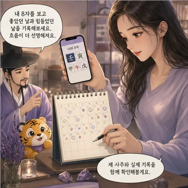 임인일주 12컷: 내 8자를 보고 좋았던 날과 힘들었던 날을 기록해보세요. 흐름이 더 선명해져요.