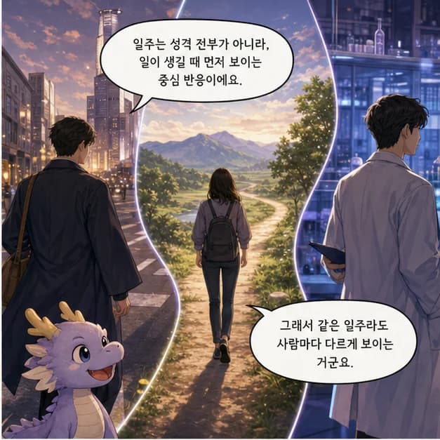 임진일주 2컷: 일주는 성격 전부가 아니라, 일이 생길 때 먼저 보이는 중심 반응이에요.