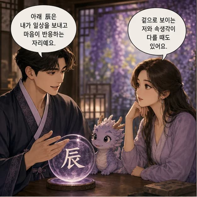 임진일주 5컷: 아래 辰은 내가 일상을 보내고 마음이 반응하는 자리예요.