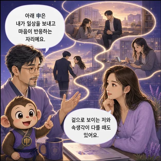 임신일주 5컷: 아래 申은 내가 일상을 보내고 마음이 반응하는 자리예요.