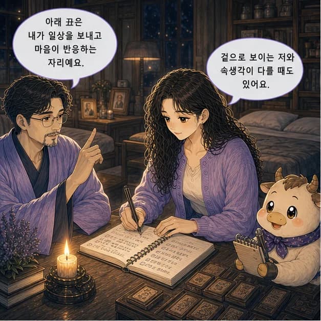정축일주 5컷: 아래 丑은 내가 일상을 보내고 마음이 반응하는 자리예요.