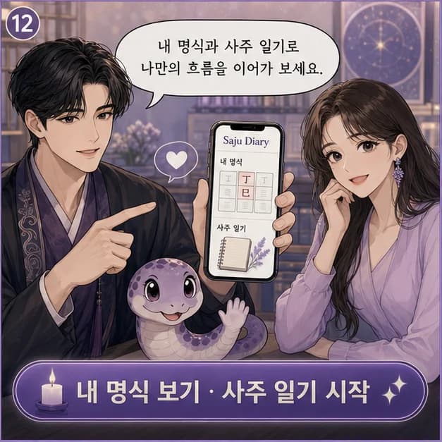 정사일주 12컷: 내 8자를 보고 좋았던 날과 힘들었던 날을 기록해보세요. 흐름이 더 선명해져요.