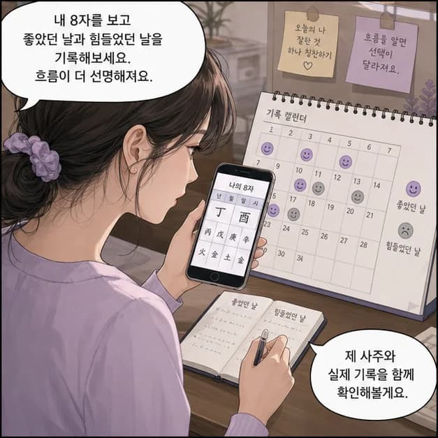 정유일주 12컷: 내 8자를 보고 좋았던 날과 힘들었던 날을 기록해보세요. 흐름이 더 선명해져요.