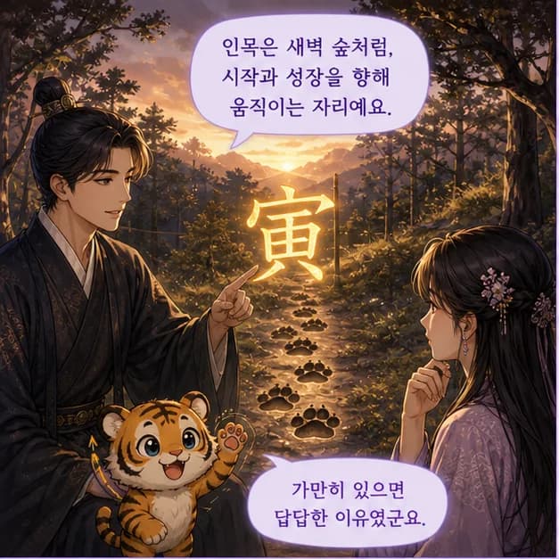 무인일주 5컷: 아래 寅은 내가 일상을 보내고 마음이 반응하는 자리예요.
