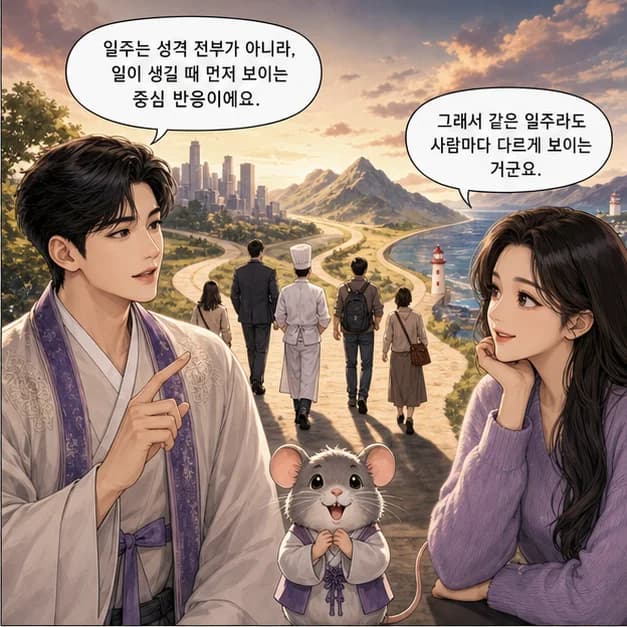 무자일주 2컷: 일주는 성격 전부가 아니라, 일이 생길 때 먼저 보이는 중심 반응이에요.