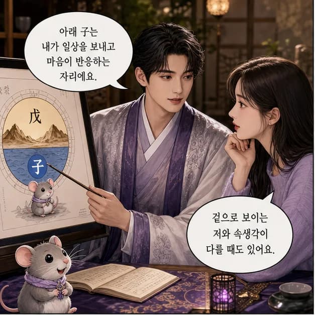 무자일주 5컷: 아래 子는 내가 일상을 보내고 마음이 반응하는 자리예요.