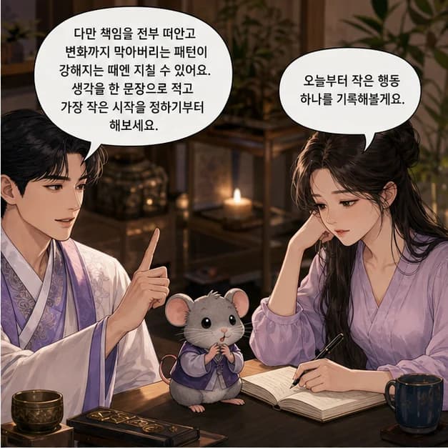 무자일주 10컷: 다만 책임을 전부 떠안고 변화까지 막아버리는 패턴이 강해지는 때엔 지칠 수 있어요. 생각을 한 문장으로 적고 가장 작은 시작을 정하기부터 해보세요.