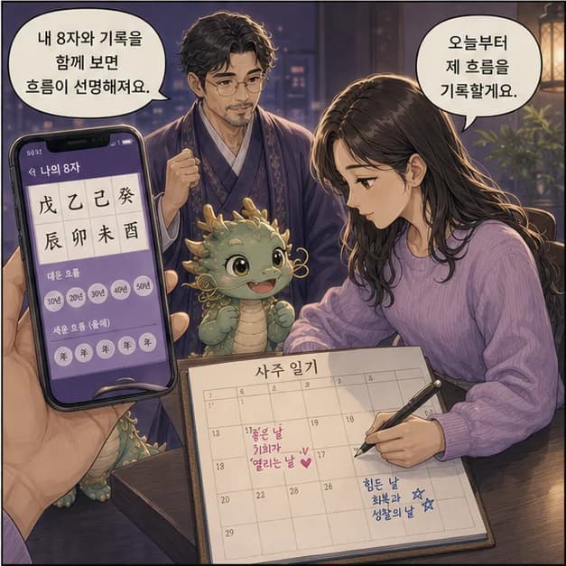 무진일주 12컷: 내 8자를 보고 좋았던 날과 힘들었던 날을 기록해보세요. 흐름이 더 선명해져요.